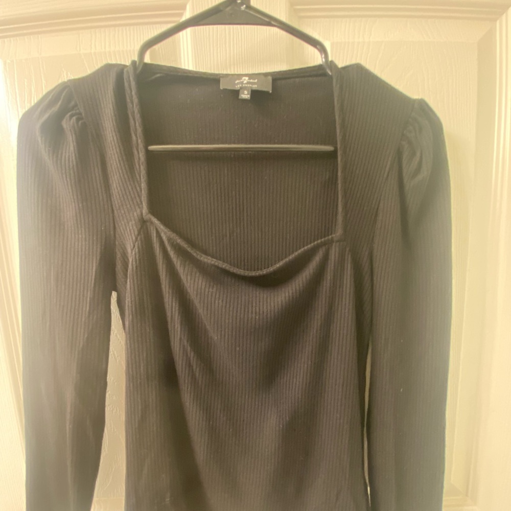 7 For All Mankind Puff Sleeve Black Top Size Small